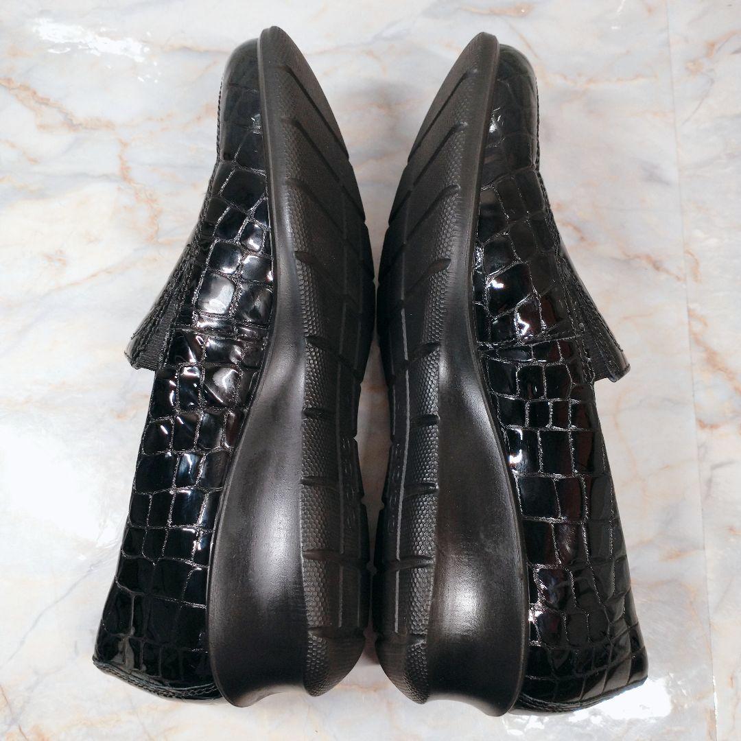 ECCO Felicia クロコ型押し 本革 エナメル ローファー 38