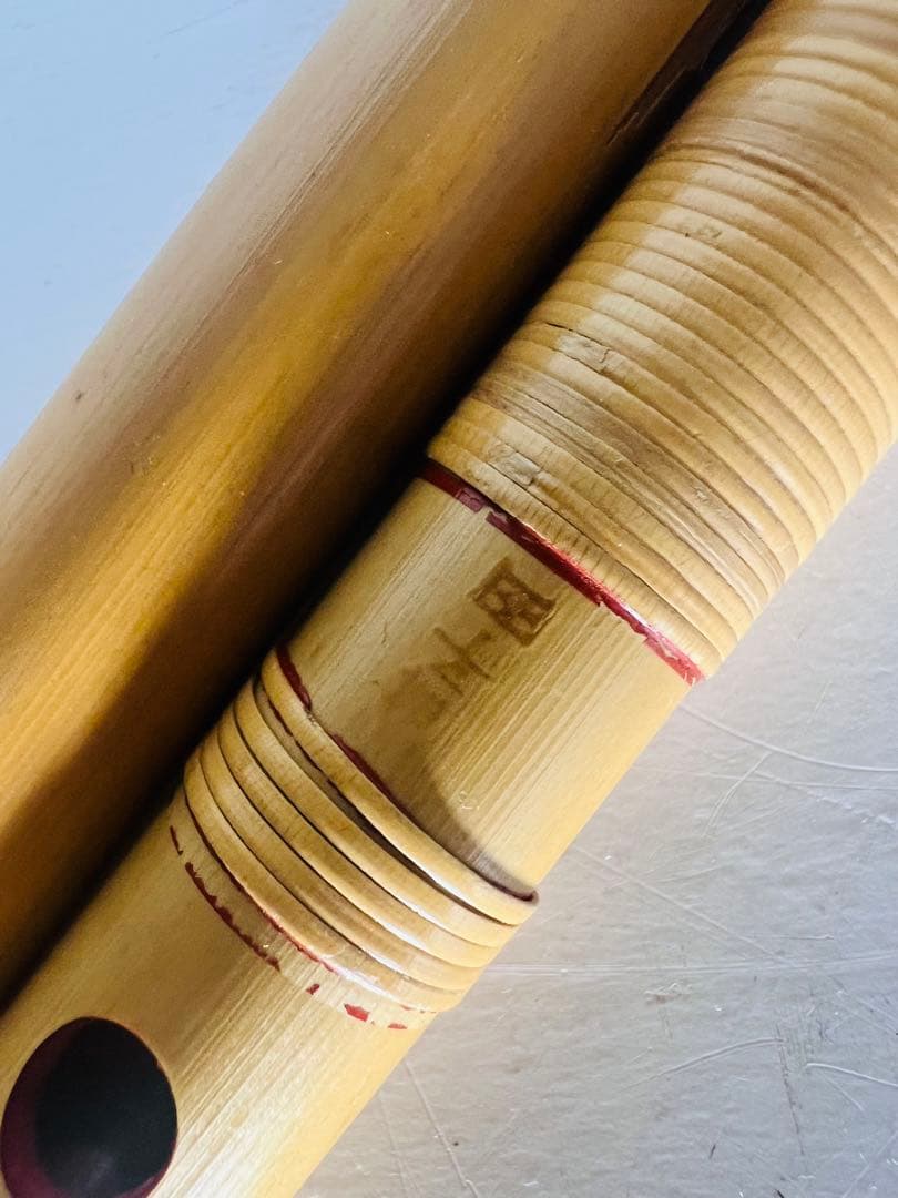 しの笛　獅子田　7穴　六調子　藤巻　漆塗　2本セット　教本付き　竹笛　和楽器