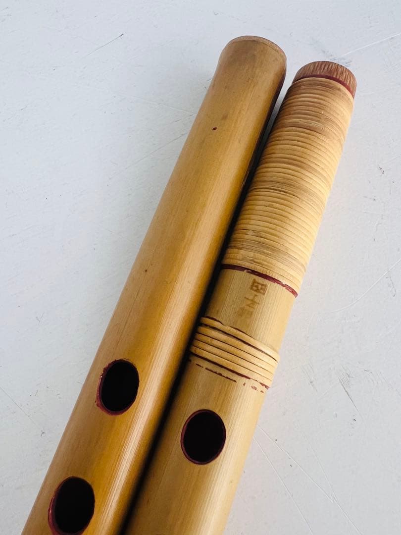 しの笛　獅子田　7穴　六調子　藤巻　漆塗　2本セット　教本付き　竹笛　和楽器