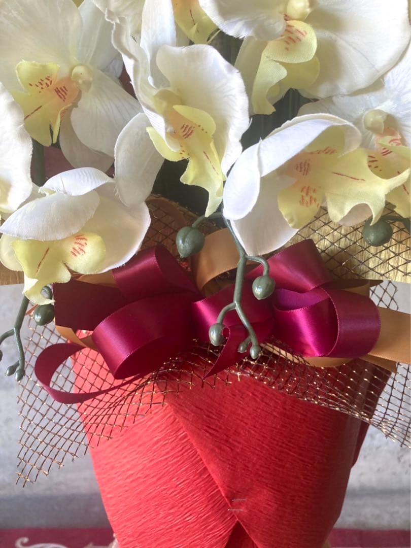 光触媒　人工観葉植物　ウォールグリーン　フェイクグリーン　胡蝶蘭１０本立て札付