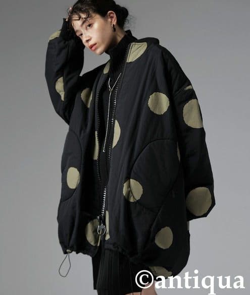 新品タグ付 antiqua ビッグシルエットドット柄コート ブラック F