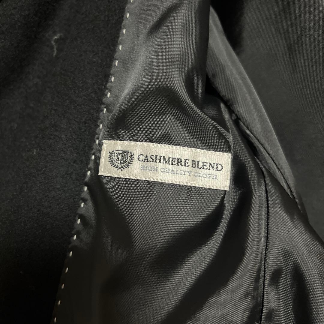ブラック ステンカラーハーフコート カシミヤ・ウール混合　M 【美品】