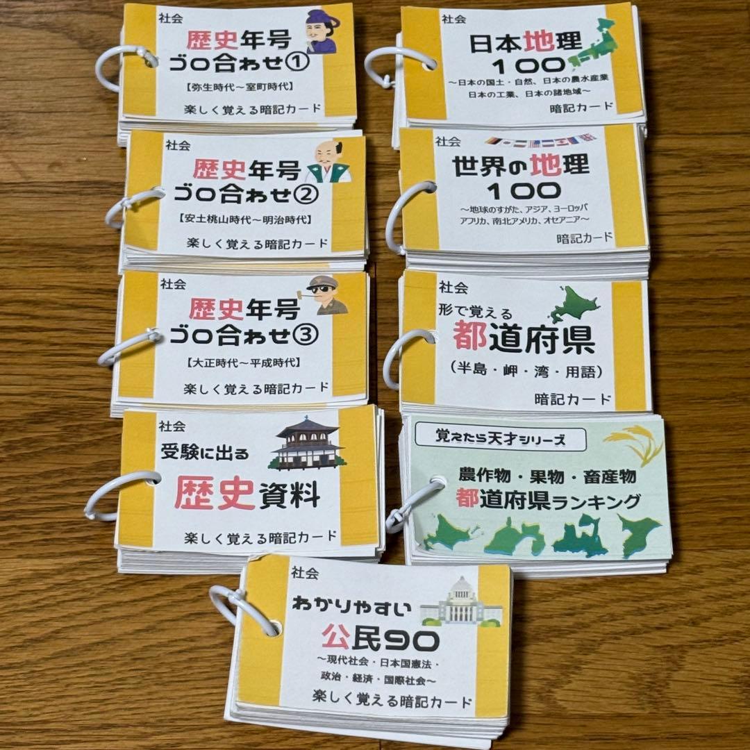 中学受験対策 社会の地理、歴史、公民 基礎暗記カードセット 中学入試