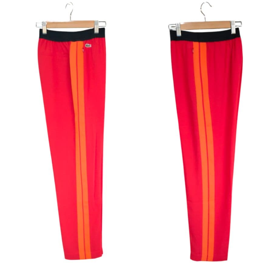 新品 LACOSTE レディースジャージ サイドライン ワイドトラックパンツ