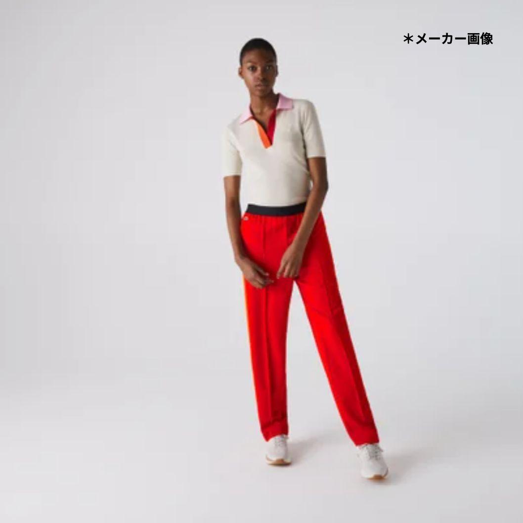 新品 LACOSTE レディースジャージ サイドライン ワイドトラックパンツ