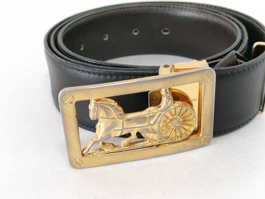 CELINE 馬車バックル レザーベルト ゴールド金具