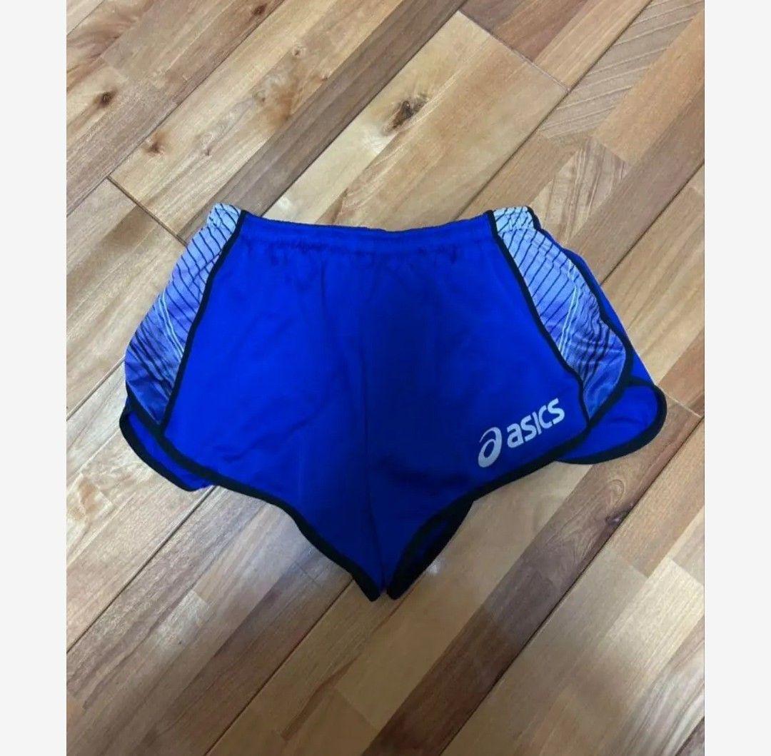 asics 陸上用パンツ 青 - メルカリ