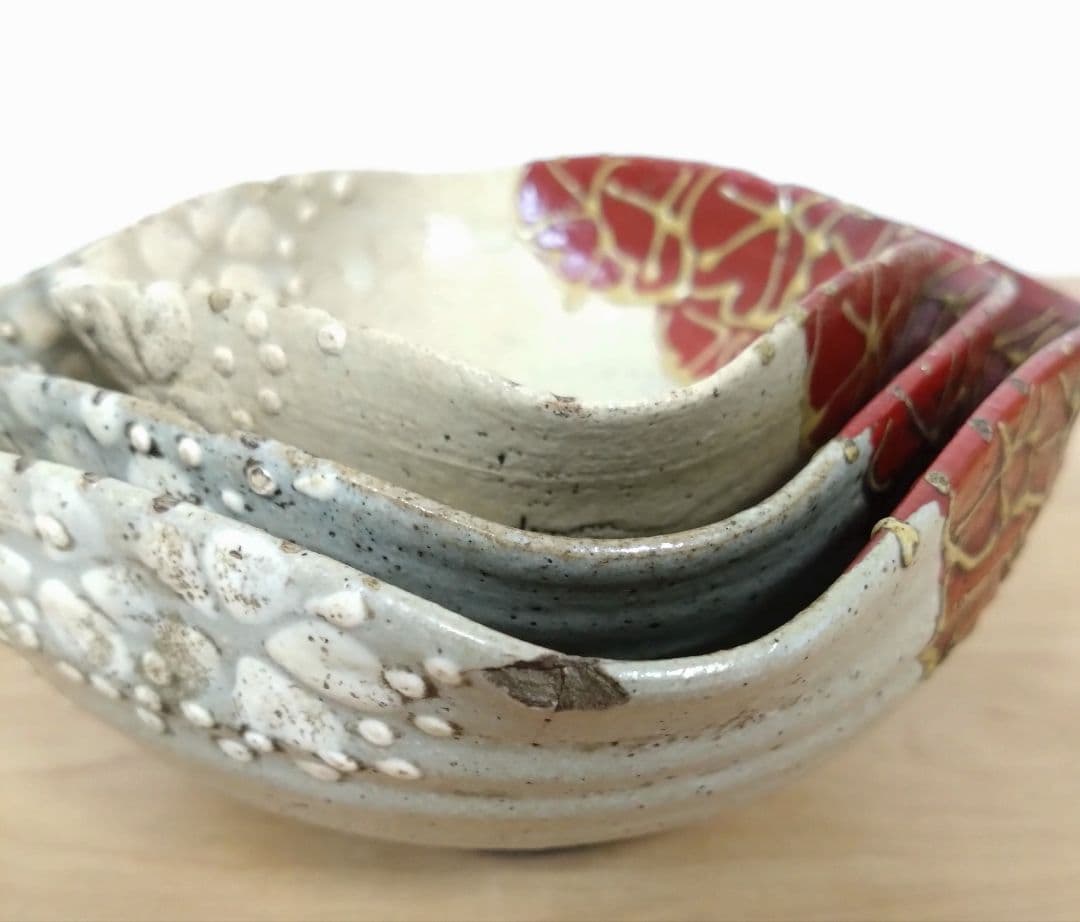 京焼 清水七兵衛作 三ツ組 向付け 清水七兵衛七角