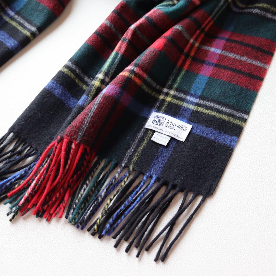 5384【極美品】ジョンストンズ 大判ストール カシミヤ100％ チェック