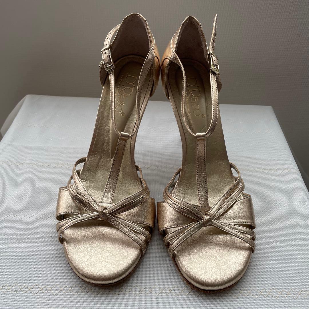 [超美品・新品] 社交ダンス アルゼンチンタンゴシューズ、ゴールド24.5cm