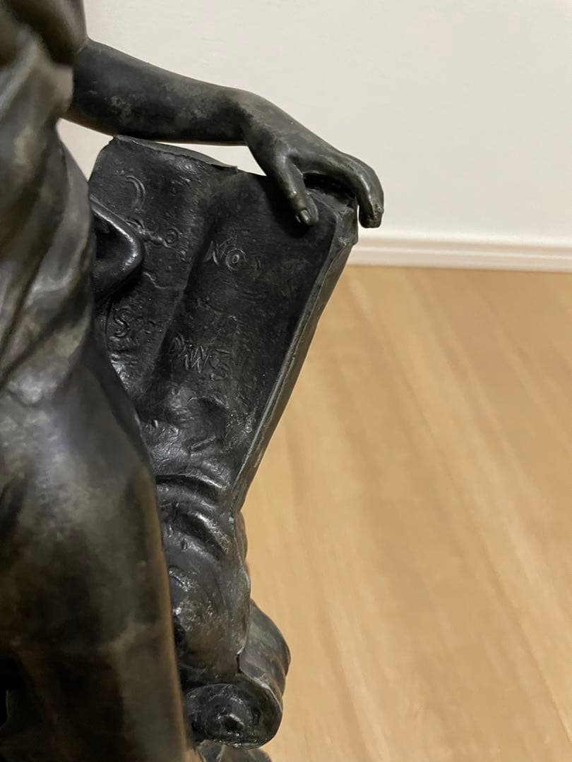 芸術美！　アンティーク スタンドランプ ステンドグラス シェード　ブロンズ像