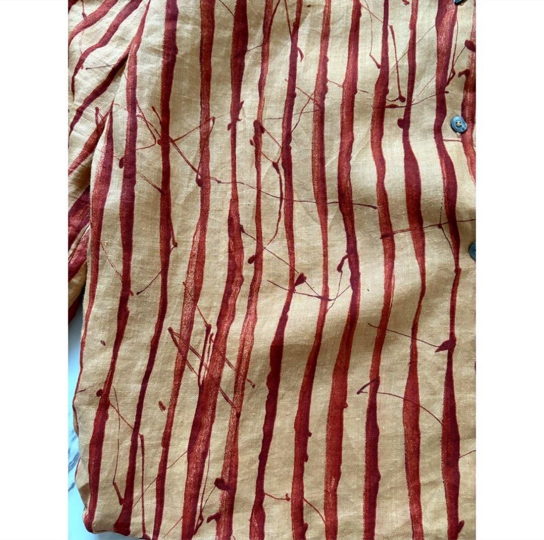 vintage 90s c.p.company 茶色 歪ストライプ リネンシャツ