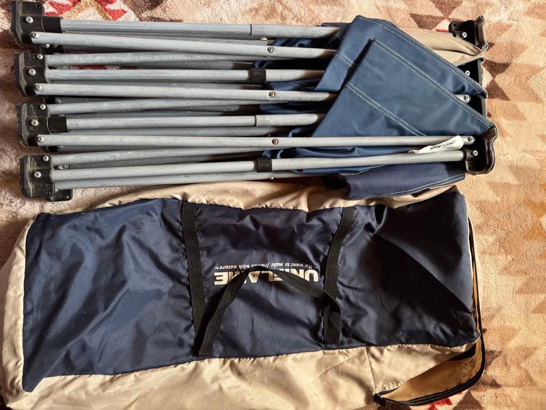 UNFLAME 折りたたみコット ネイビー/ベージュ