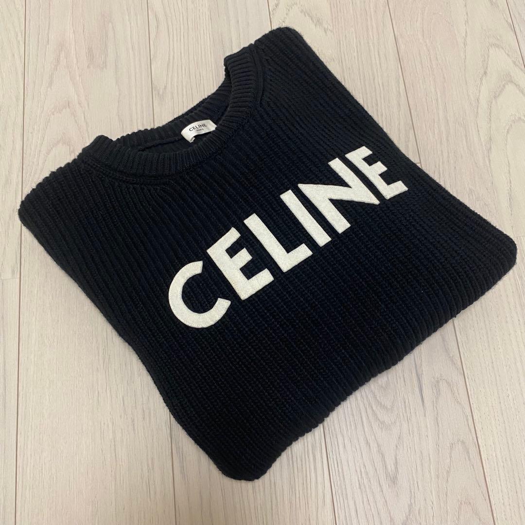 CELINE セリーヌ 現行 ロゴパッチ リブ編み オーバーサイズ ニット S