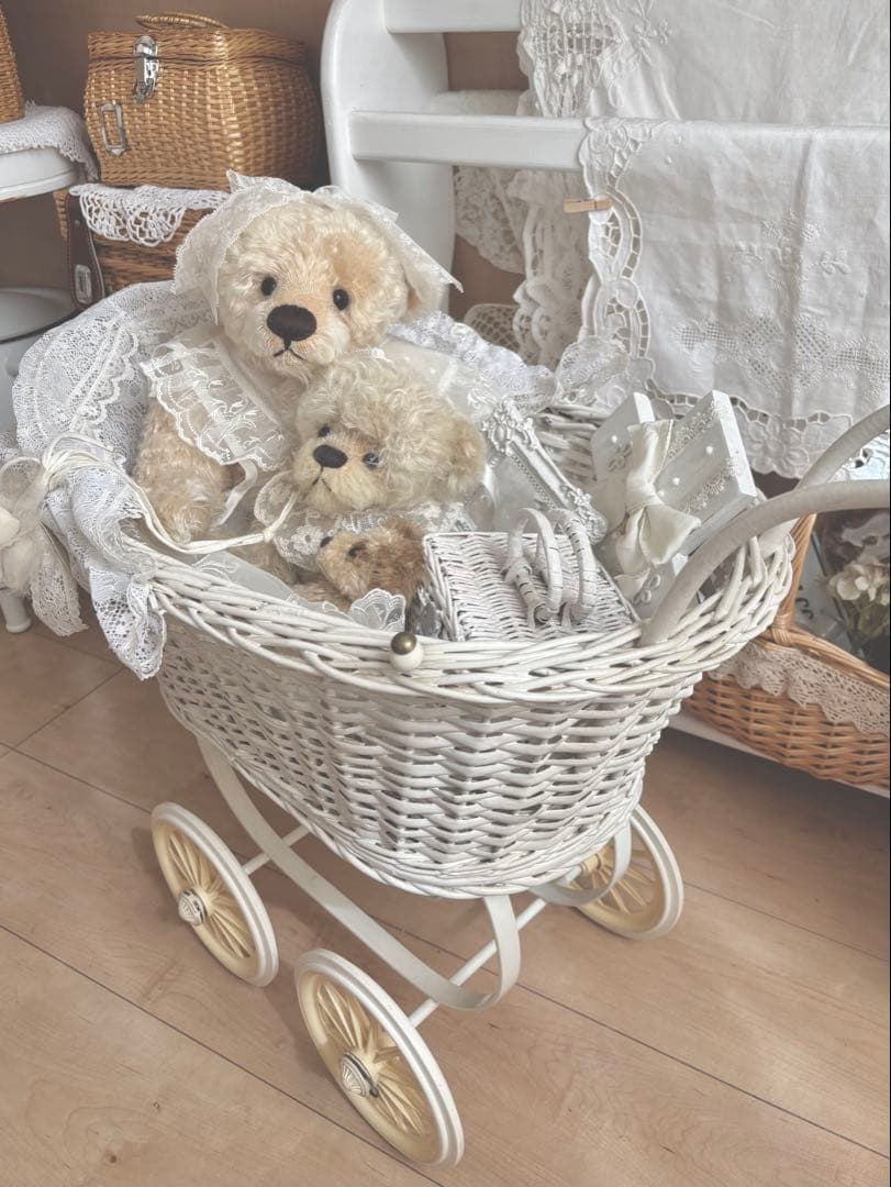 ★希少★ フランス アンティーク ドール用 ベビーカー 乳母車 ラタン アイアン