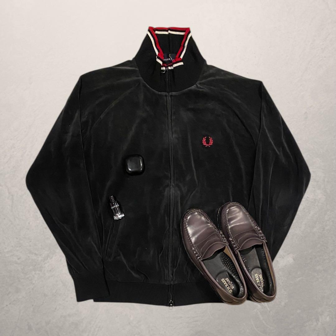 FRED PERRY トラックジャケット ベロア L ヒットユニオン 黒 刺繍