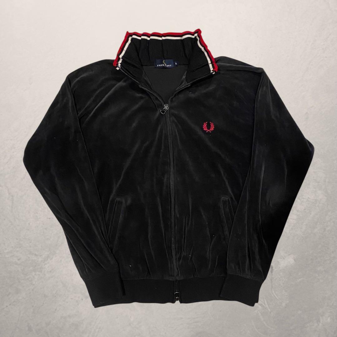 FRED PERRY トラックジャケット ベロア L ヒットユニオン 黒 刺繍