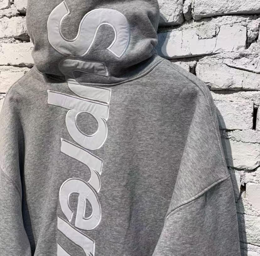 Supreme サテンアップリケ スウェットパーカー ブラック M