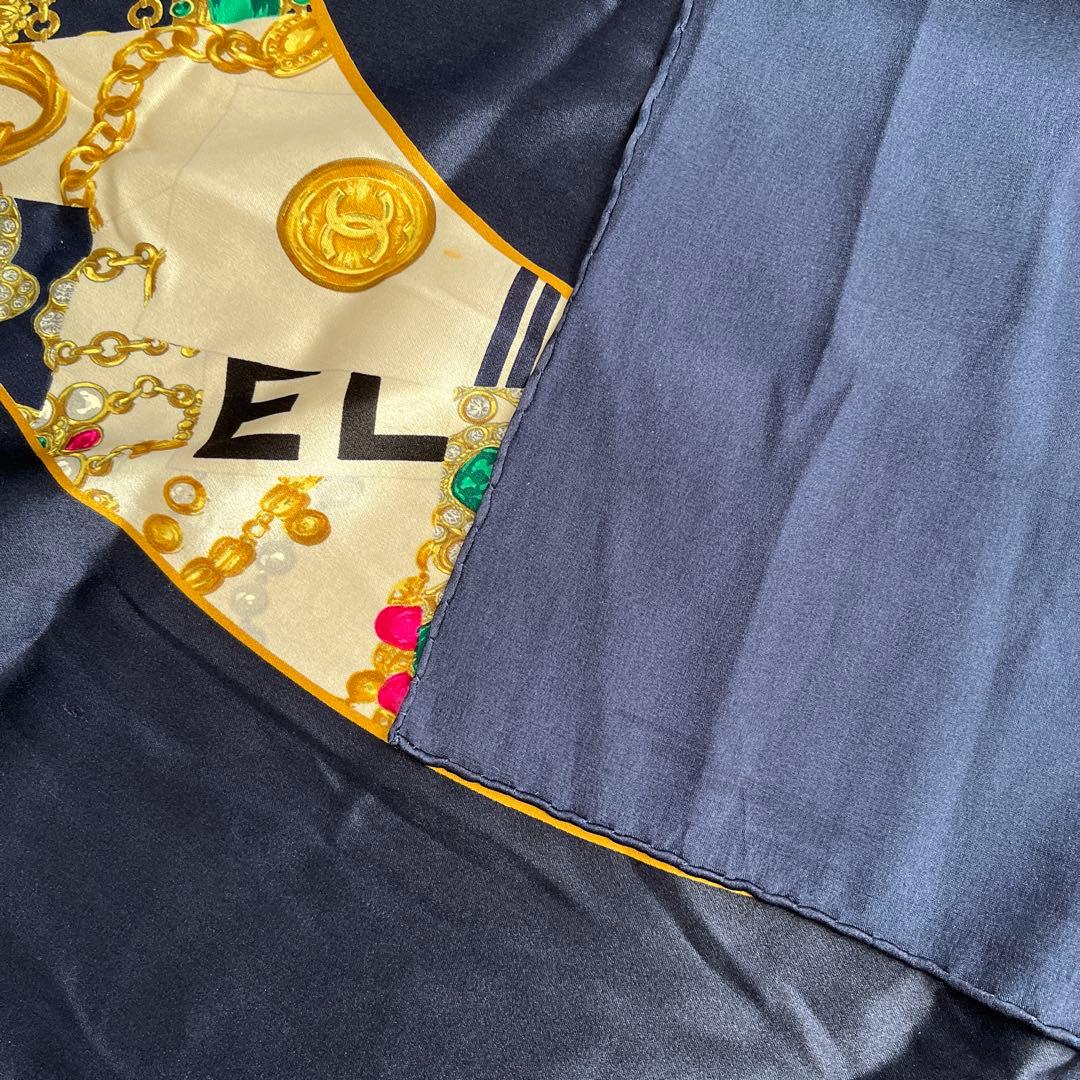 CHANEL シルクバンダナ ネイビー(説明確認下さい)