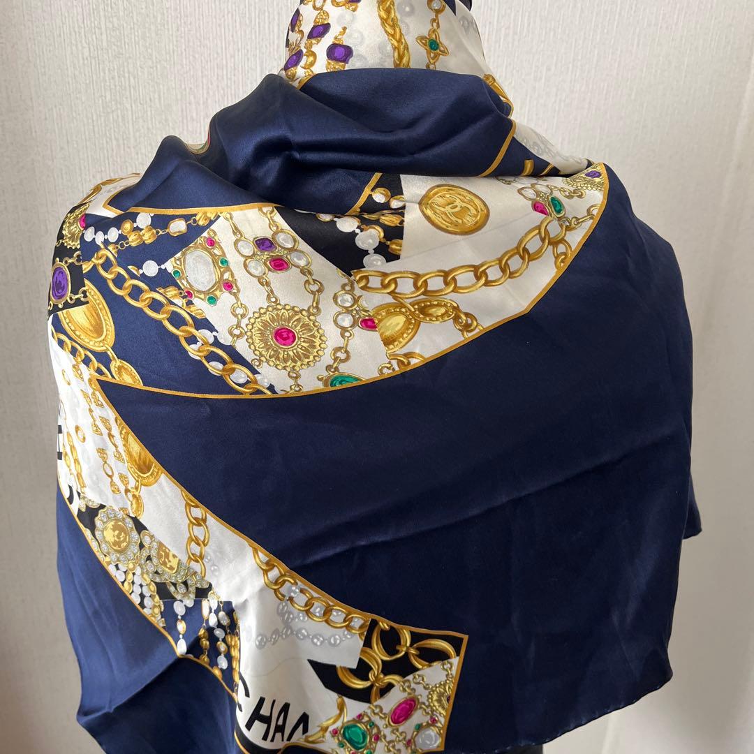 CHANEL シルクバンダナ ネイビー(説明確認下さい)