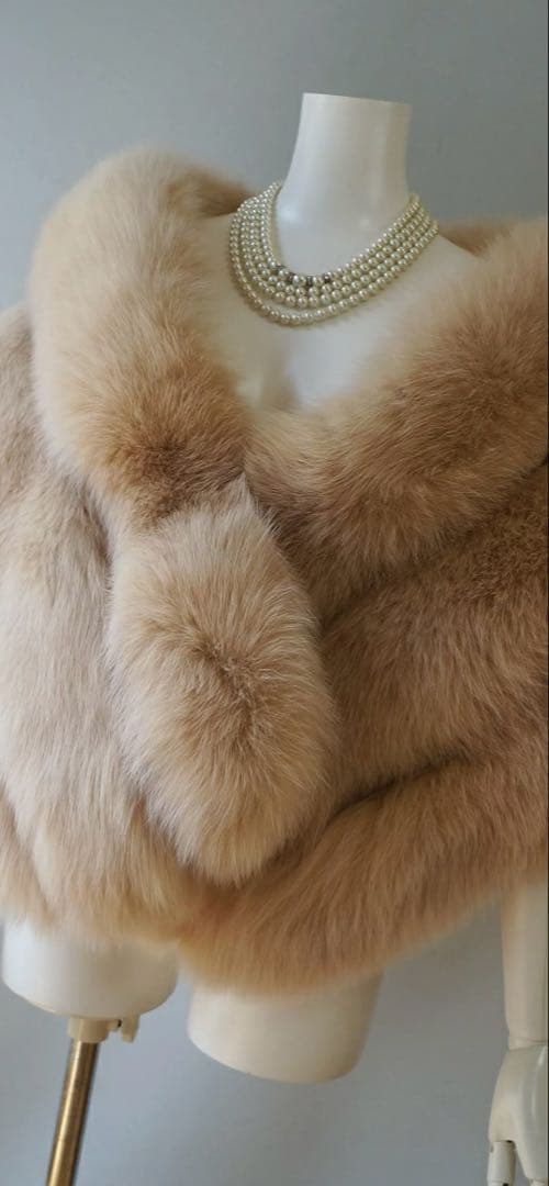 ミンクファーボレロケープ毛皮ストール/ベージュファー/ショール