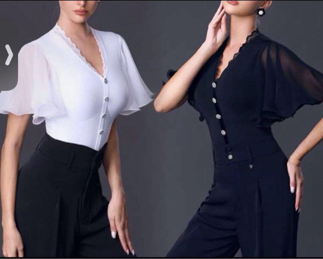 社交ダンスドレス トップス レオタード 新品 フリル袖