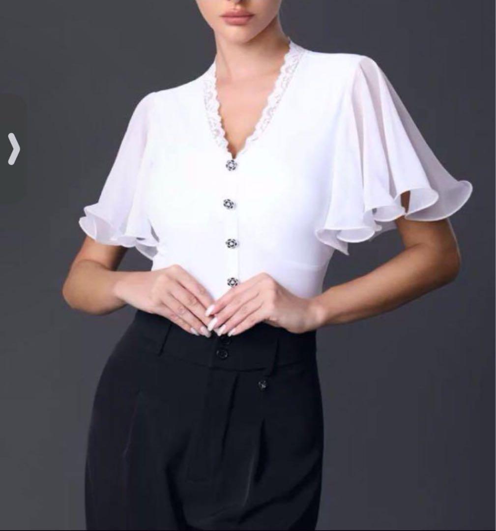 社交ダンスドレス トップス レオタード 新品 フリル袖