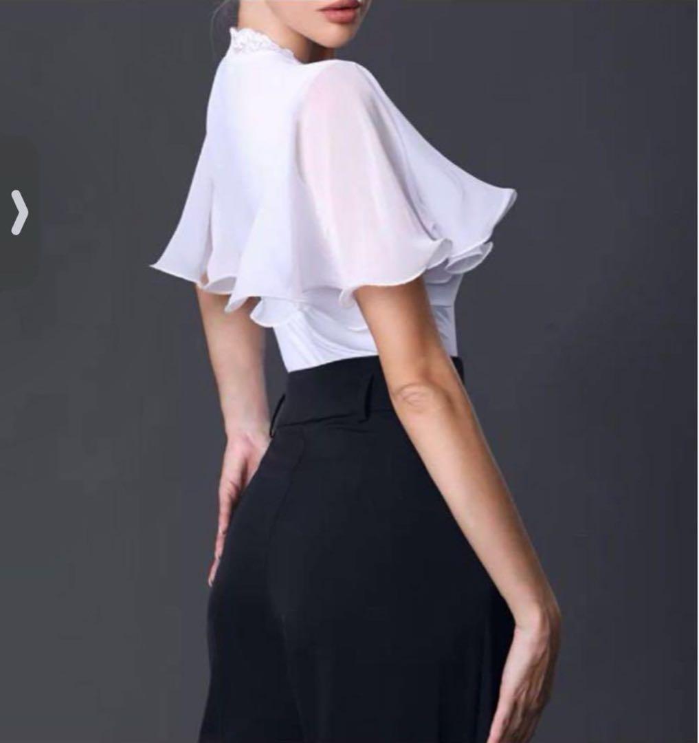 社交ダンスドレス トップス レオタード 新品 フリル袖