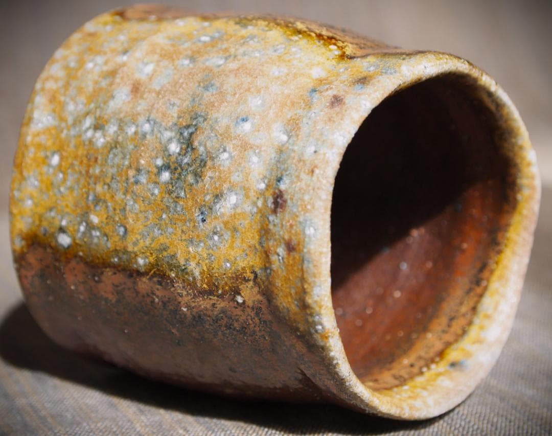 人気作家★多久守★備前《窯変》筒湯呑★共箱