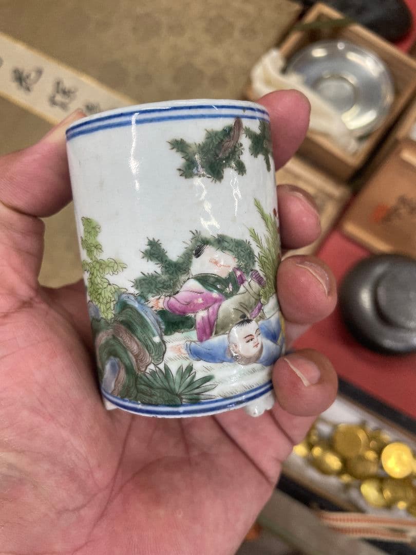 九谷焼 古九谷 角福銘 色絵花草文 四方皿 時代箱 C 9248 九谷焼