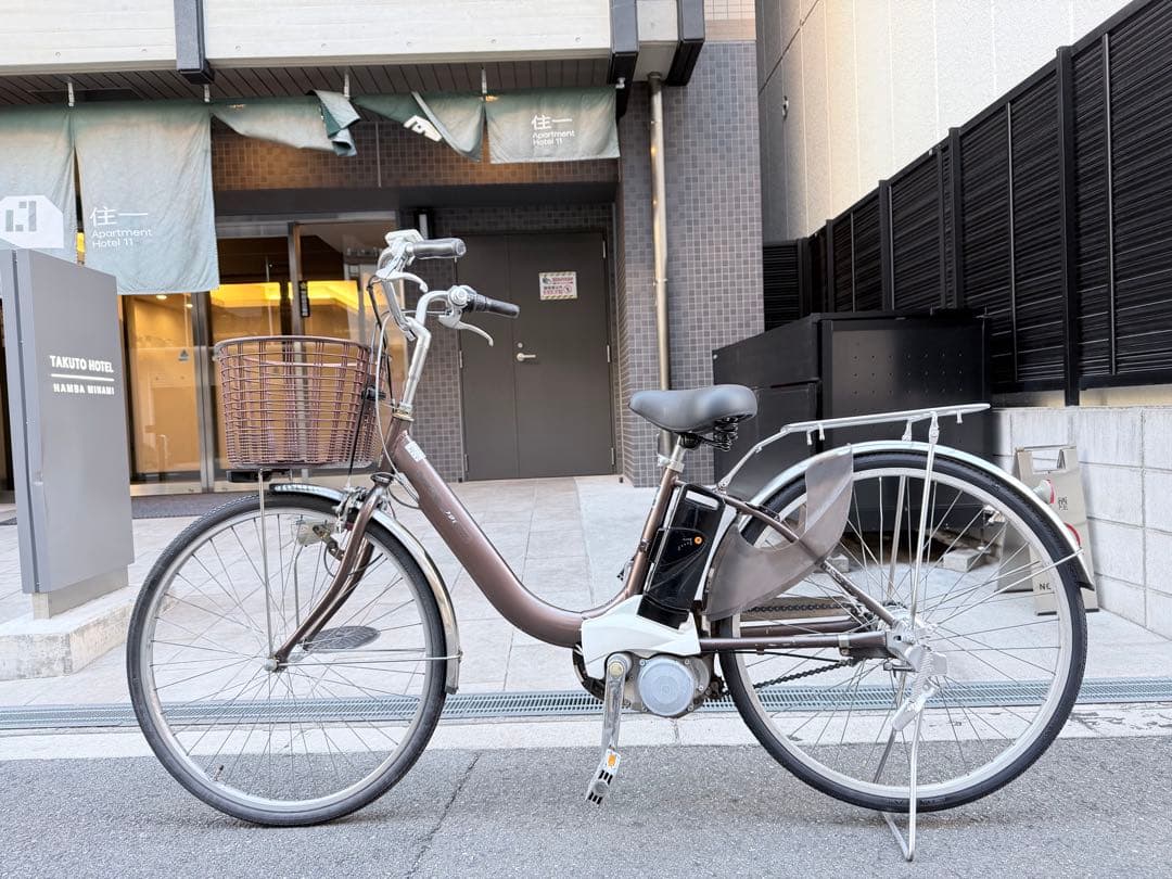 大阪府　パナソニック　電動アシスト自転車 ブラウン 前バスケット付き