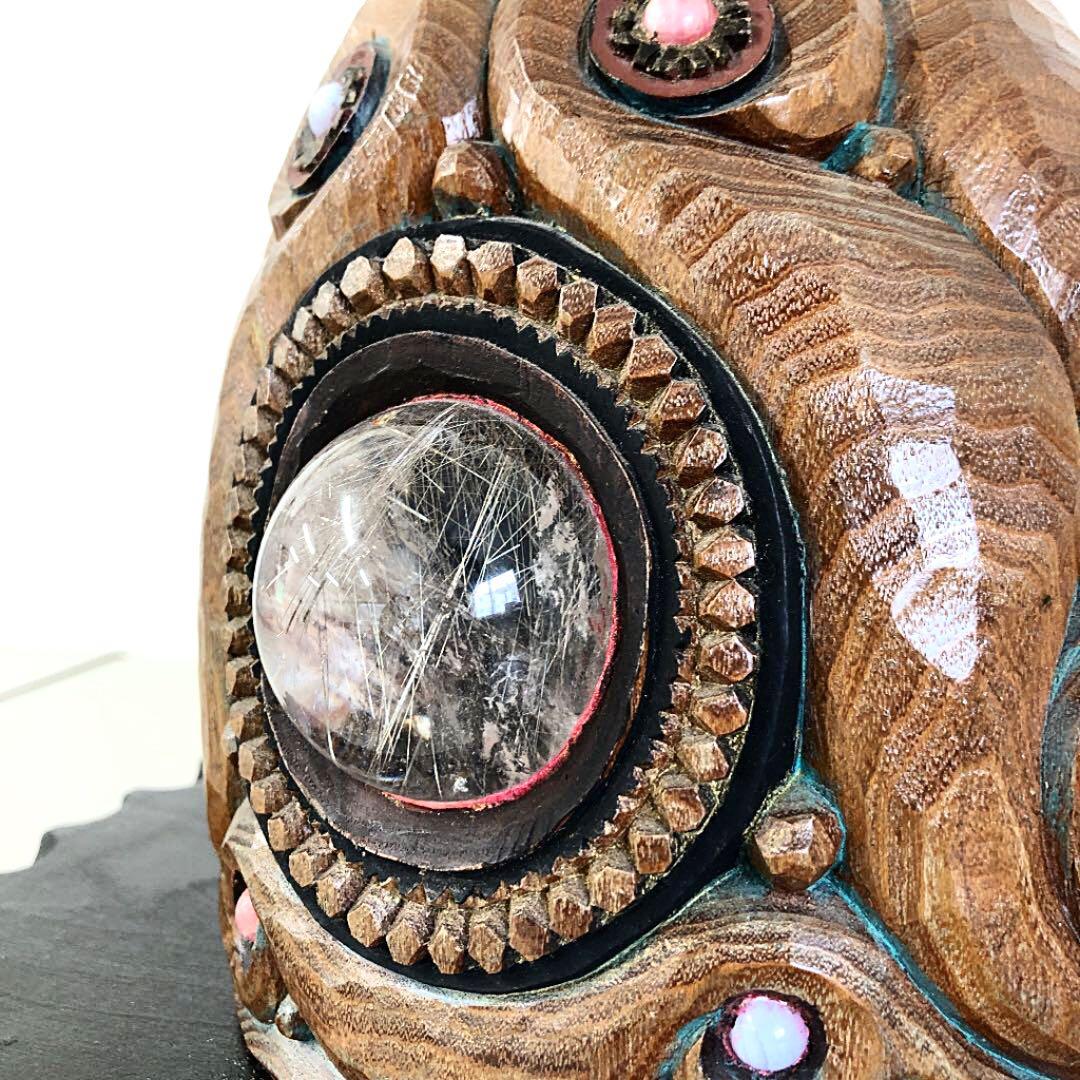 特大　天然石　照明　オブジェ　アイヌコタン　西田智三さん　北海道　木彫り