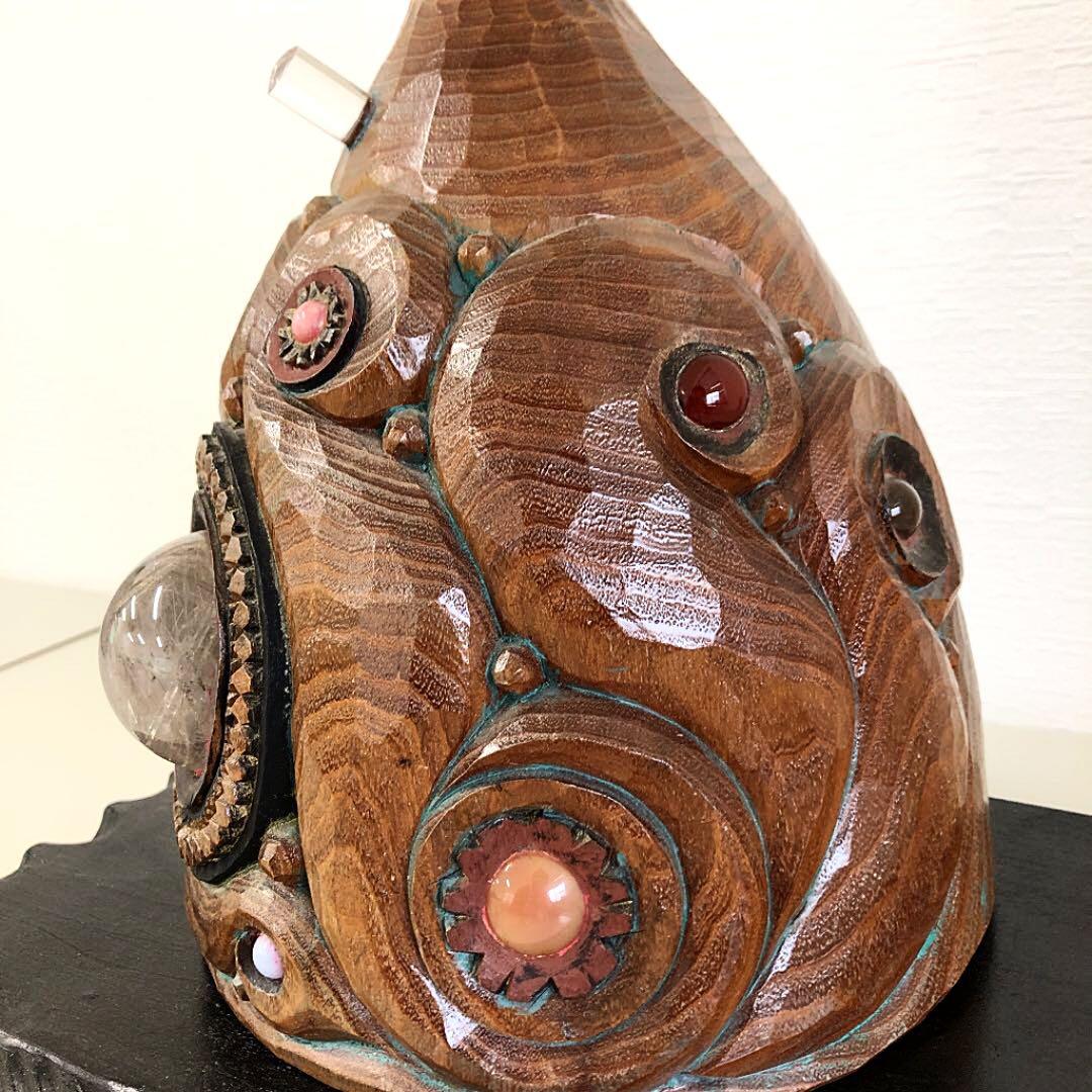 特大　天然石　照明　オブジェ　アイヌコタン　西田智三さん　北海道　木彫り