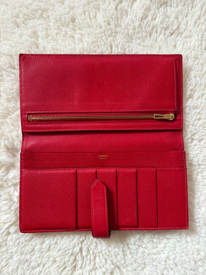 【中古】エルメス　べアン　赤　長財布