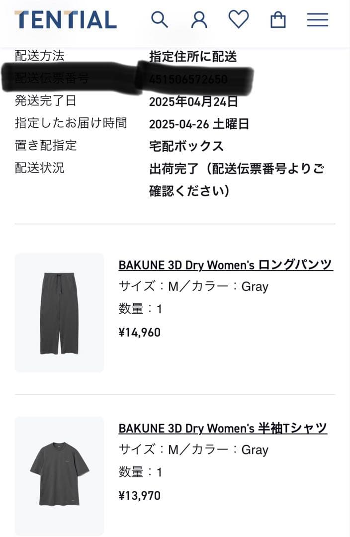 テンシャル　BAKUNE半袖Tシャツ上下セット　レディースMサイズ
