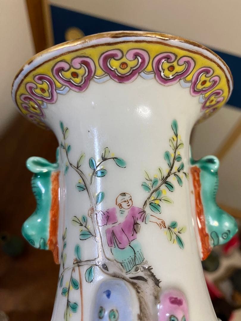 花瓶 極細工 骨董 清 中国美術 唐物 花入　粉彩 人物