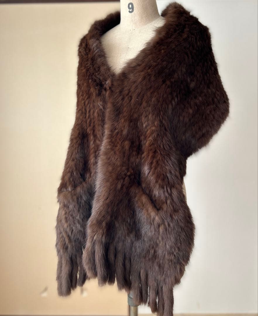 セーブルのロングストール兼マフラー　ダークブラウン　軽量ふわサラ