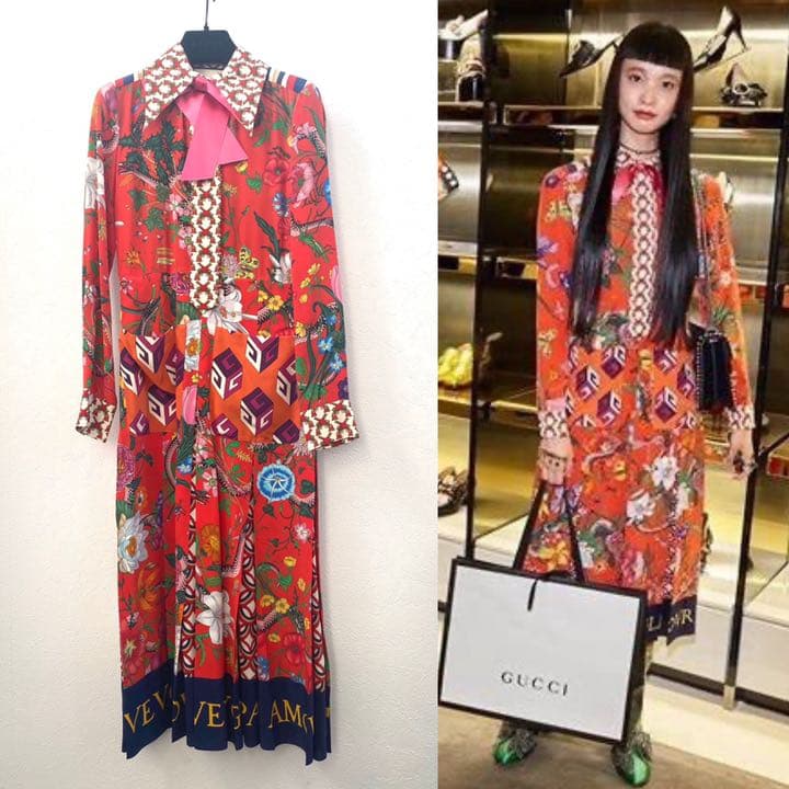 Gucci ) グッチ シルクのロングドレス 花柄 ワンピース ミケーレ