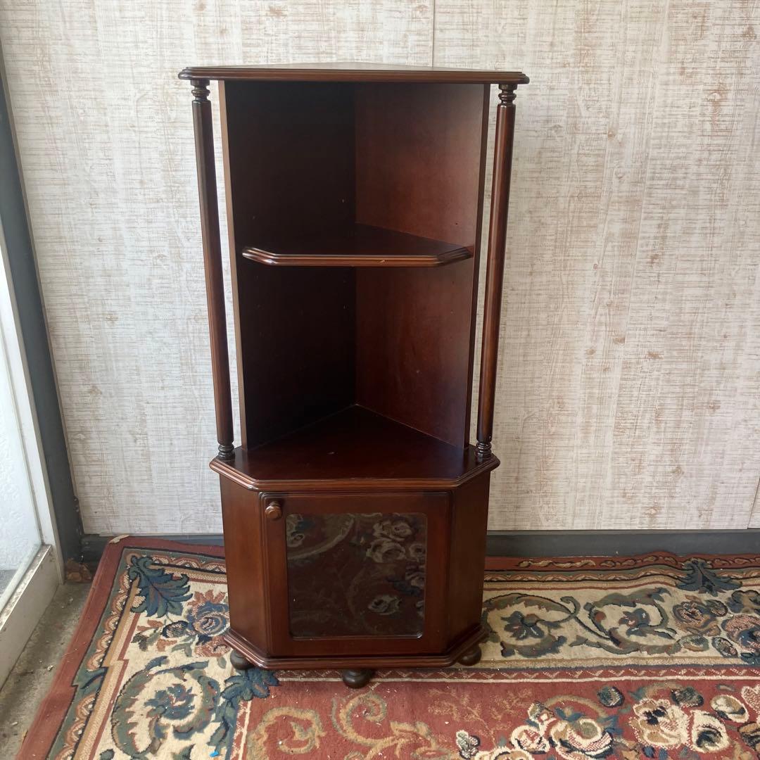 昭和レトロ 光家具 木製コーナーラック 飾り棚 半円型 扇型 古家具 古道具