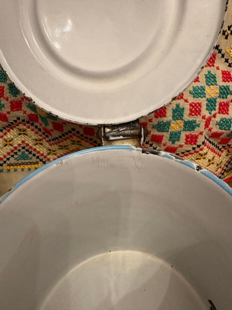 ◆激レア希少品◆アンティークホーローBB社水色ローズガーランド柄♡蓋付ピッチャー