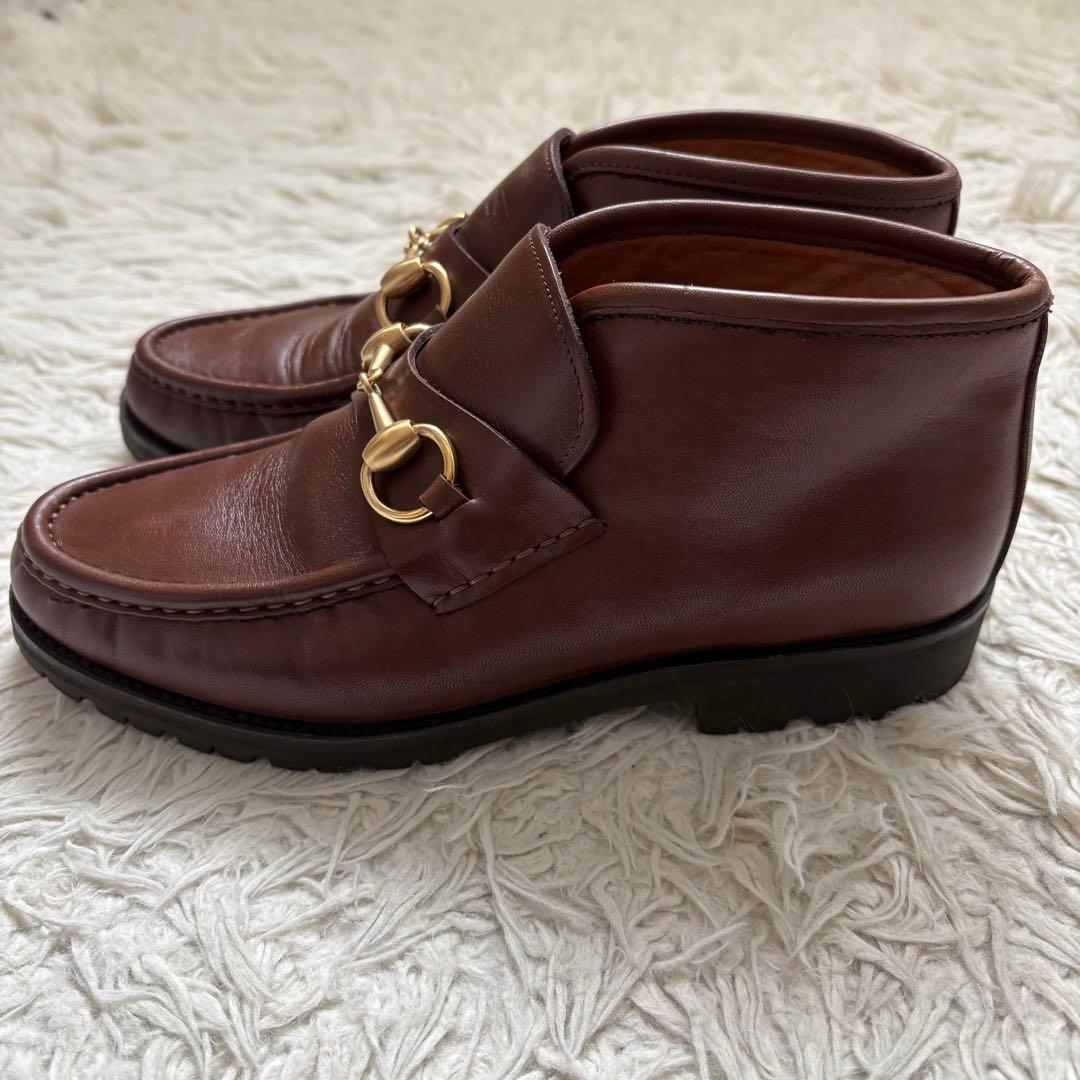 グッチ ホースビット ローファー ハイカット ブラウン 本革　104 0088