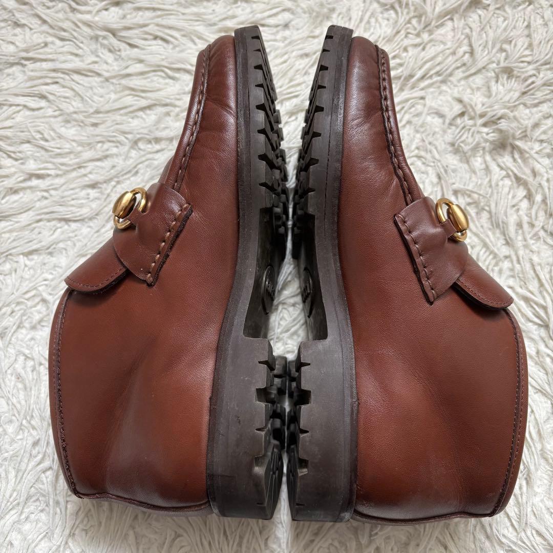 グッチ ホースビット ローファー ハイカット ブラウン 本革　104 0088