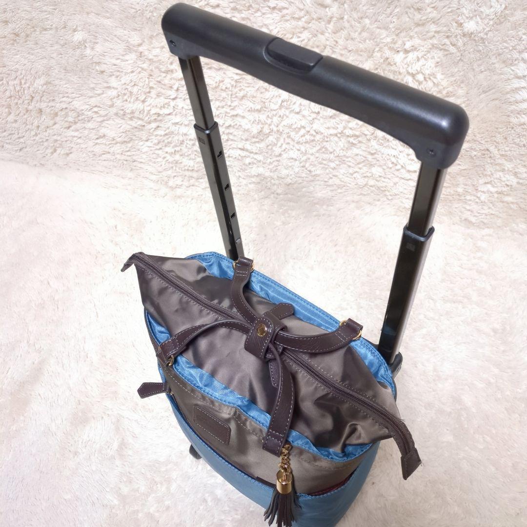 美品！SWANY　キャリーバッグ　ショッピングバッグ　レオパード　グリーン　4輪