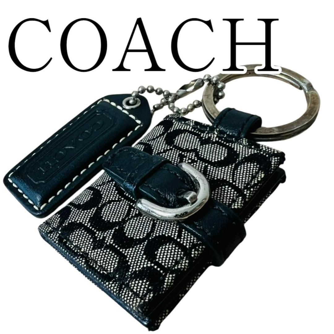 美品】COACH(コーチ)キーホルダー 手帳型 シグネチャー 黒 チャーム