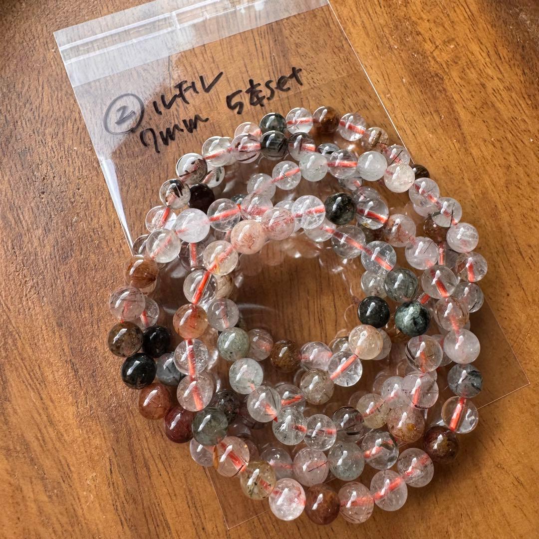 ①7〜7.6mm 天然石 ルチル　ブレスレット　5本セット