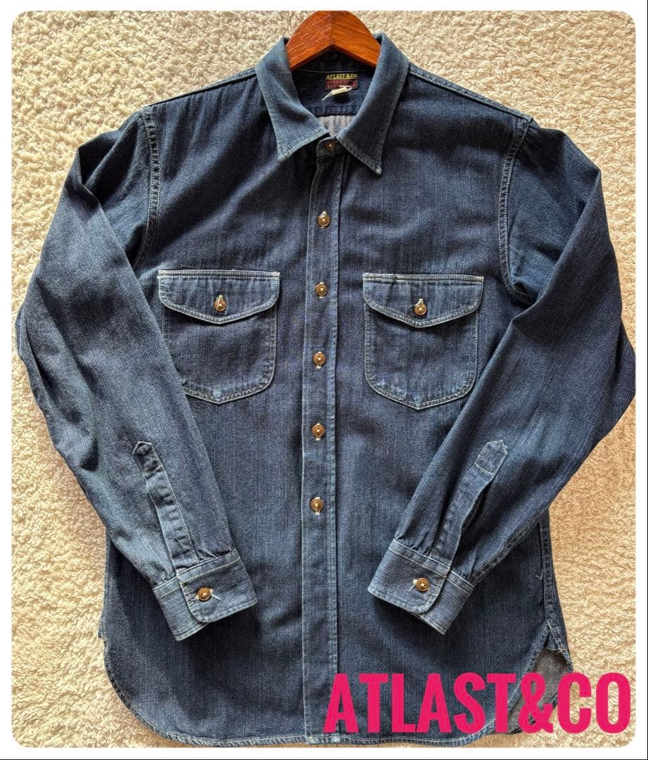 Atlast&co デニムシャツ インディゴブルー濃紺 15 高 品質