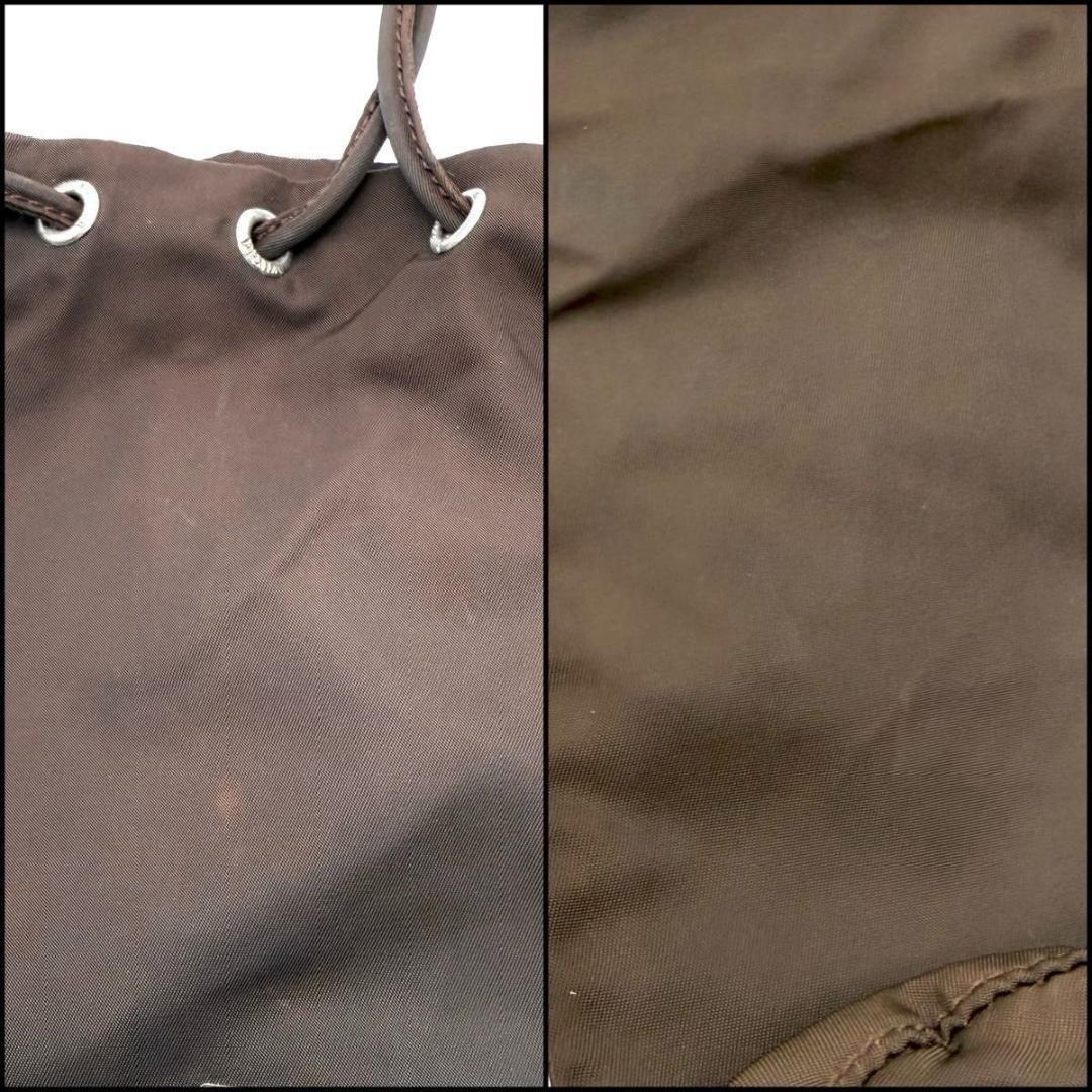 【良品】PRADA プラダ　テスートナイロン　三角ロゴ　巾着ミニポーチ　ブラウン