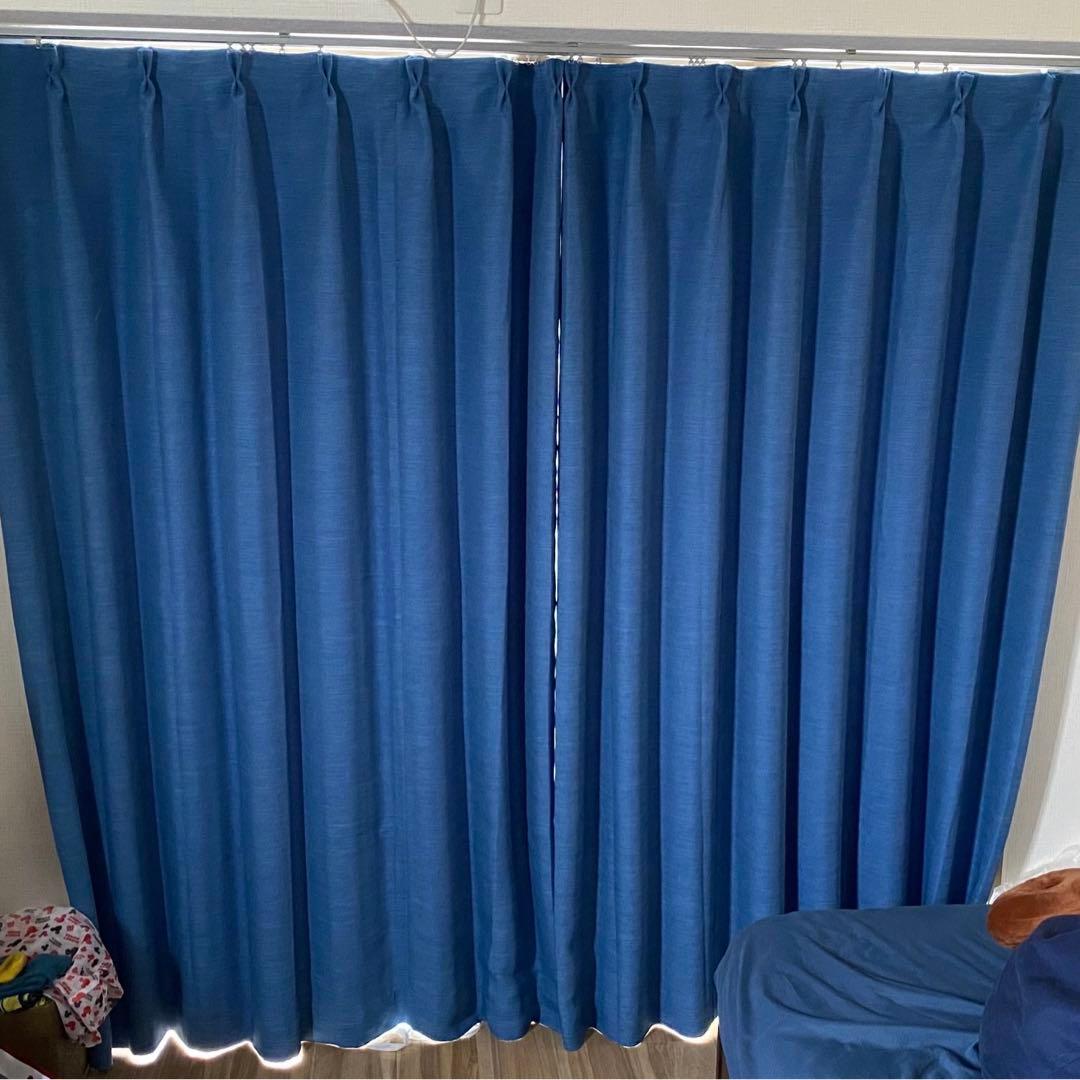 ドレープカーテン　青　ニトリ　オーダーメイド　2枚1組セット