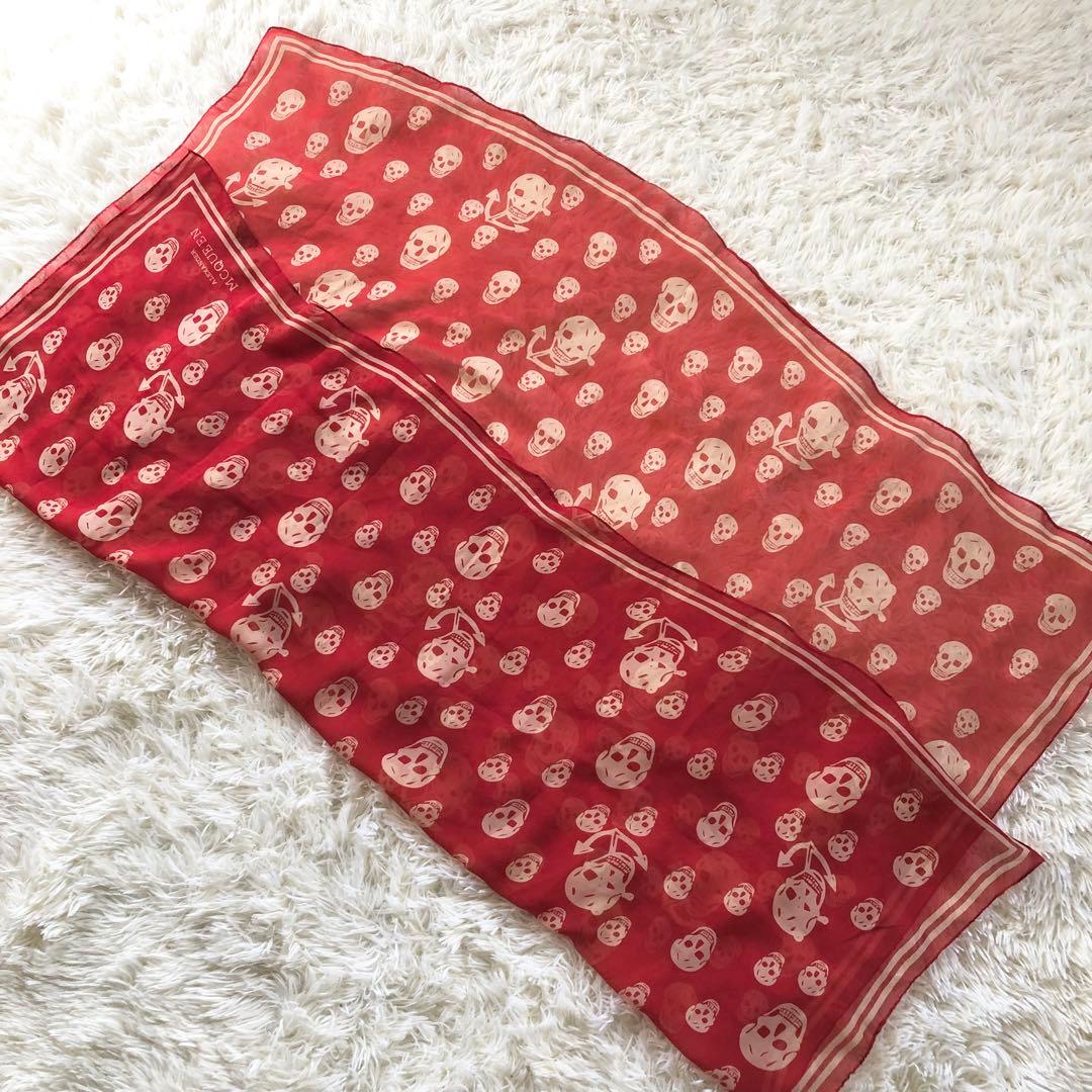 シルク100％ アレキサンダーマックイーン スカーフ ストール スカル