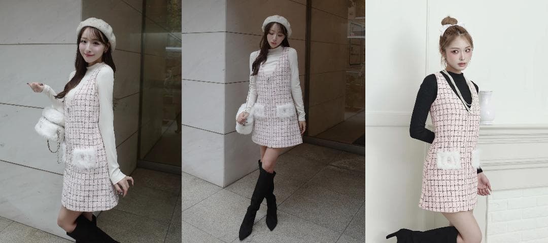 ダーリッチ darich フロントファスナーツイードミニワンピー